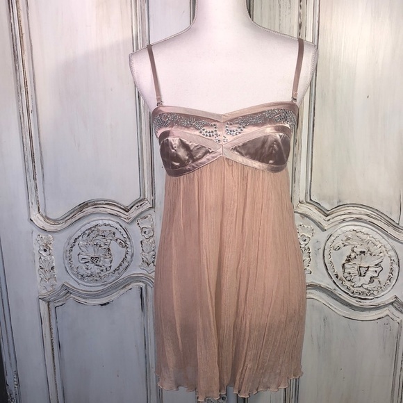 Miss Me Collection Blush and Rhinestone Accented Spaghetti Strap Silk Dress - Picture 1 of 12